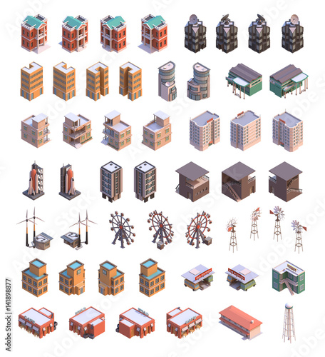 Isometric buildings icons