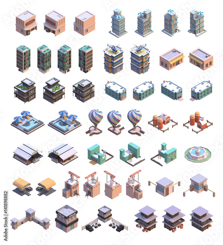 Isometric buildings icons
