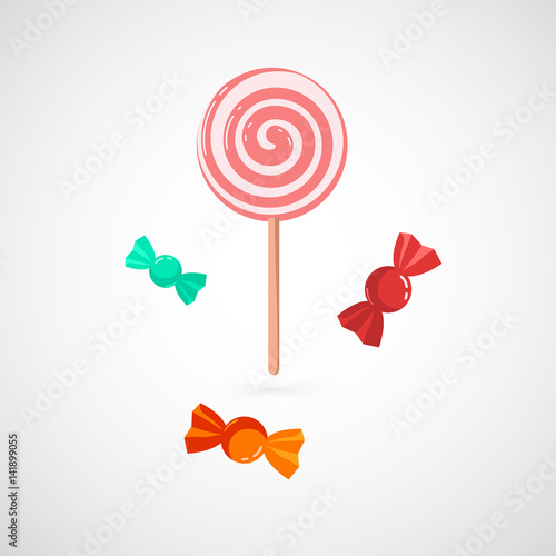 Delicious pink LollyPop and Sweet, Isolated On White Background, 