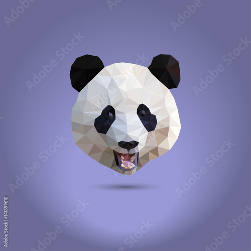Low poly panda. The head of a Chinese bear from triangles. Suitable for printing on clothing and t-shirts