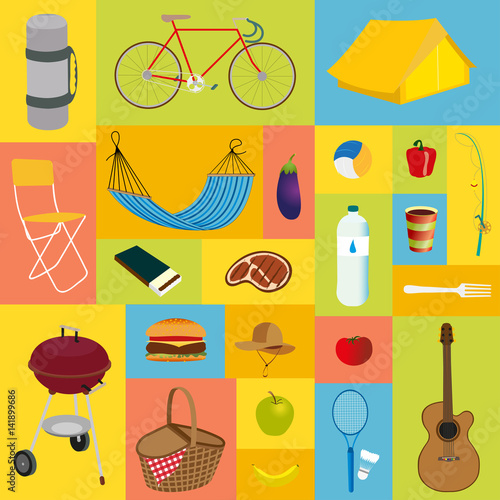 Vector icons set of picnic and vacation