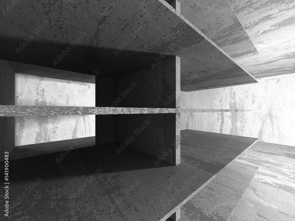 Dark concrete empty room. Modern architecture design Dark concrete empty room. Modern architecture design