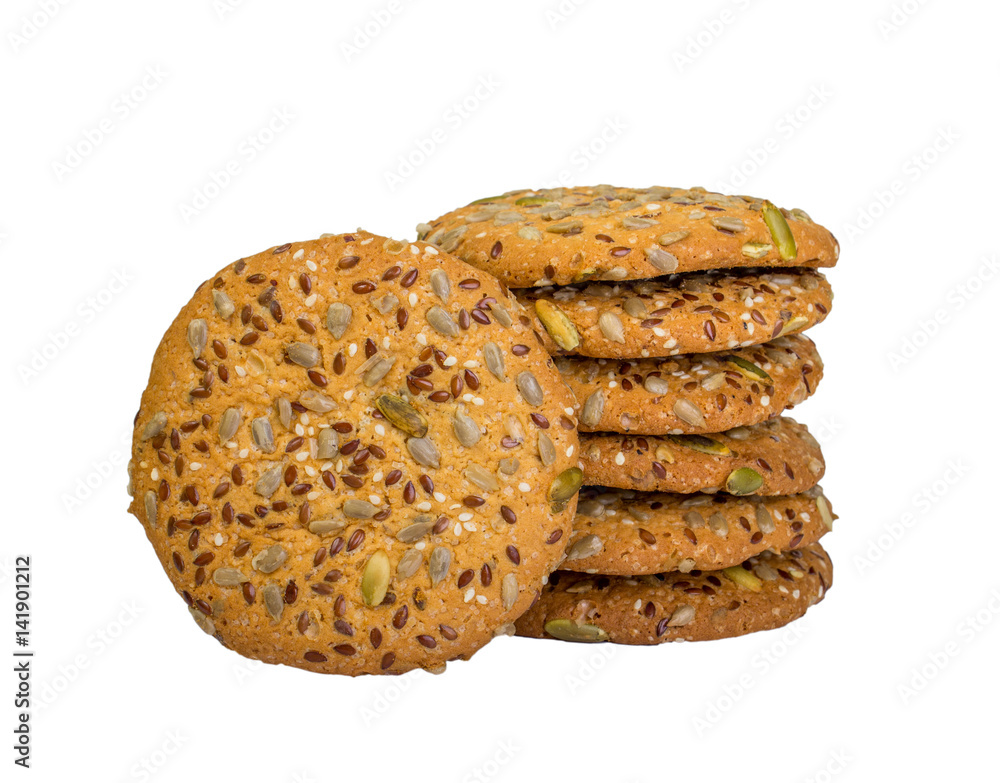 group cereal cookie,  isolated on a white background.