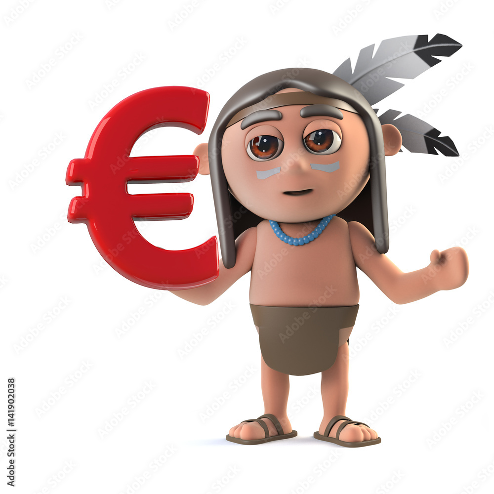 3d Funny Native American Indian character has Euro currency symbol Stock  Illustration | Adobe Stock