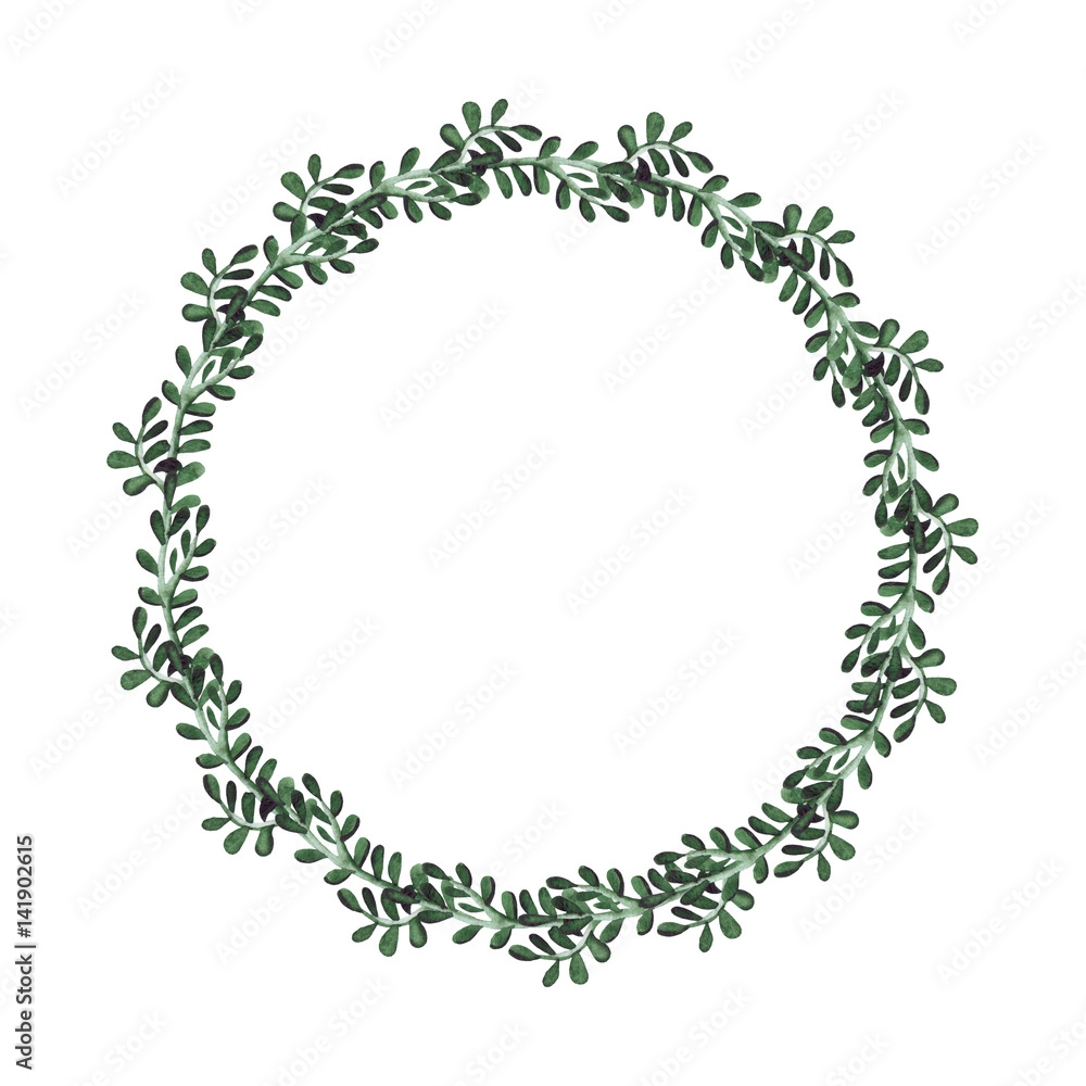 Herbal Wreath With Watercolor Deep Green Leaves Herbal Wreath With Watercolor Deep Green Leaves