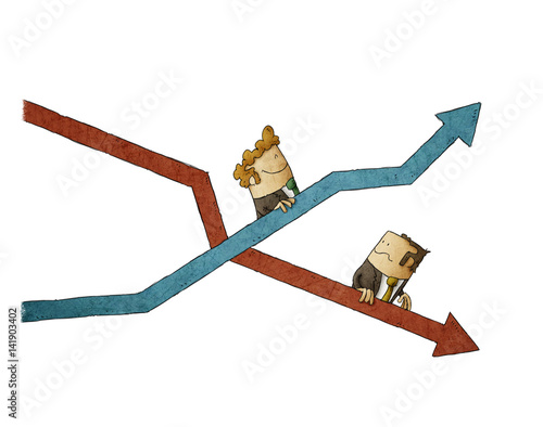 Rise and fall of business indicators. Concept of mechanical stairs