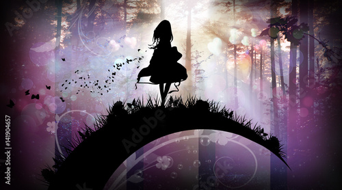 Evening in the magical Forest cartoon character in the real world silhouette art photo manipulation photo