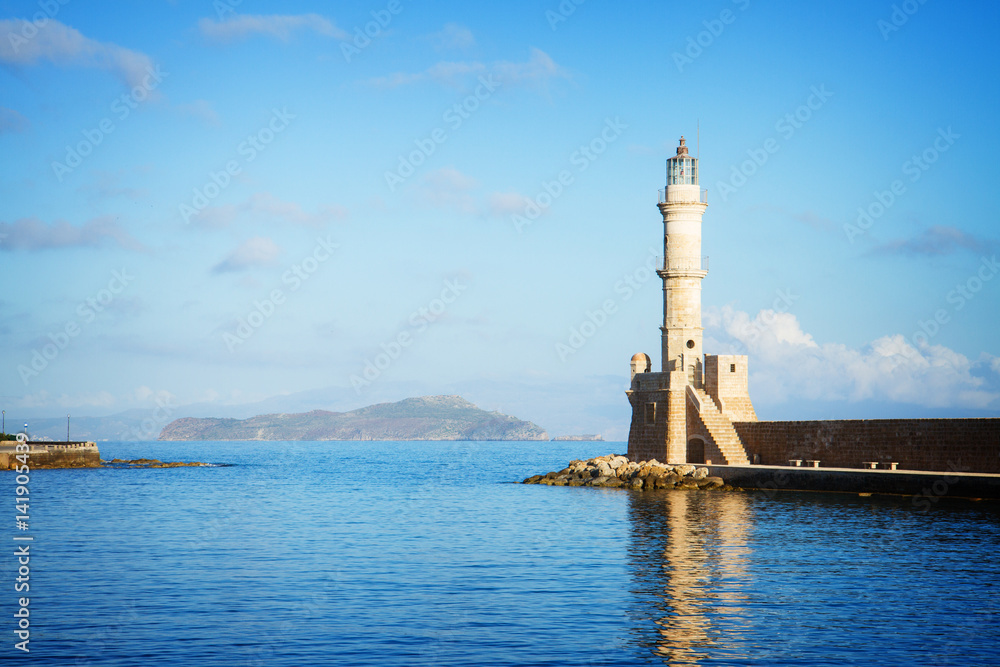 habour of Chania at sunny day, Crete, Greece, retro toned