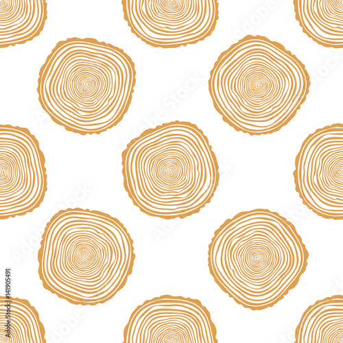 Tree Rings Seamless Vector Pattern. Saw cut tree trunk background. Vector Illustration.