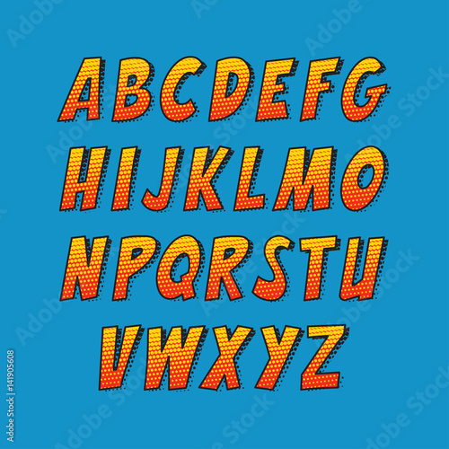 Creative font. Vector alphabet collection set in the style of comics and pop art.