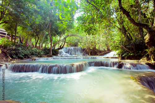 Kuangsi waterfall in deep forest in Laos