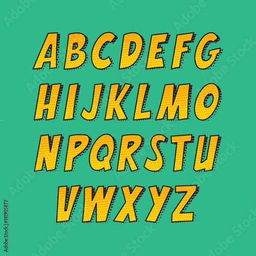 Creative font. Vector alphabet collection set in the style of comics and pop art.