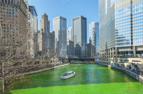 Dyeing Chicago River Green On Saint Patrics Day