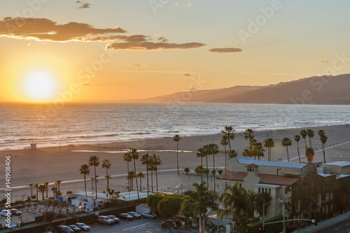 Santa Monica beach at sunset, in Southern California © Lux Blue