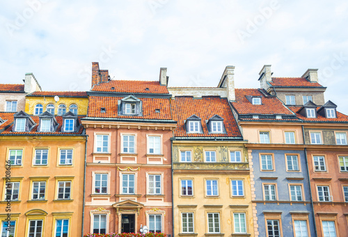 Beautiful colorful houses in Old town square in Warsaw. Poland