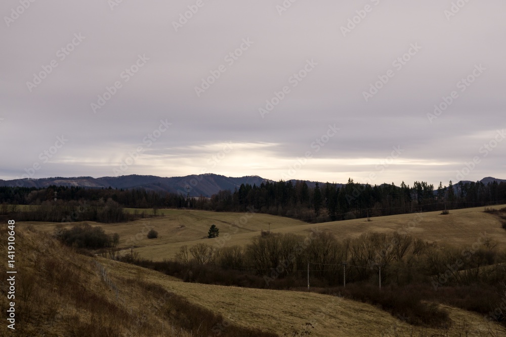 Obraz premium Cloudy colorful sunrise and sunset. Slovakia