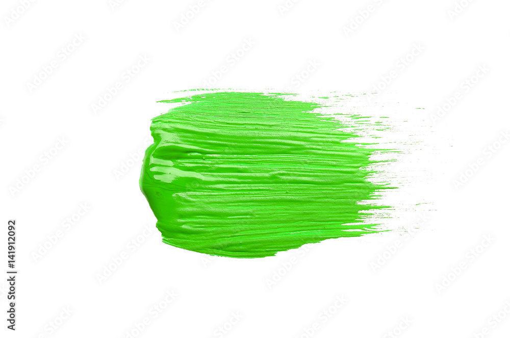 Smear of a green brush on a white background