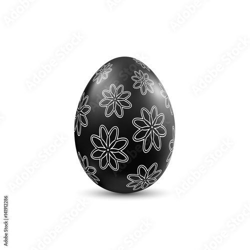Black easter egg with flower pattern isolated on white background. Vector illustration.
