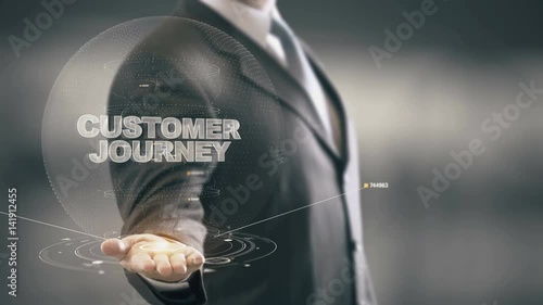 Customer Journey with bulb hologram businessman concept photo
