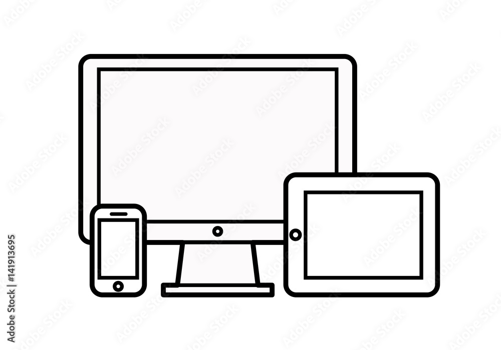 Device Icons: smart phone, tablet and desktop computer. Vector illustration of responsive web design. Device Icons: smart phone, tablet and desktop computer. Vector illustration of responsive web design.