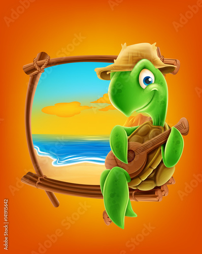 turtle cartoon on the beach