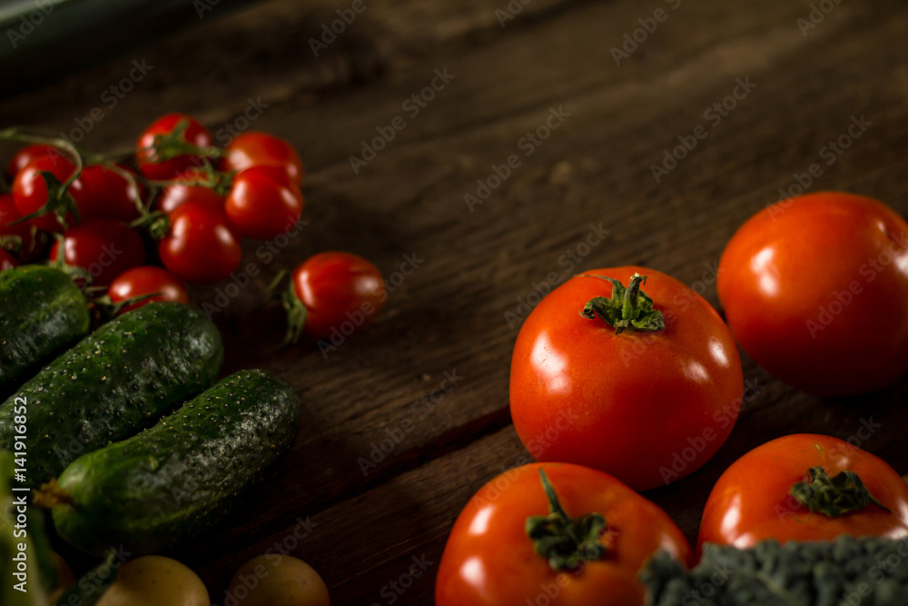 Composition with assorted raw organic vegetables Composition with assorted raw organic vegetables