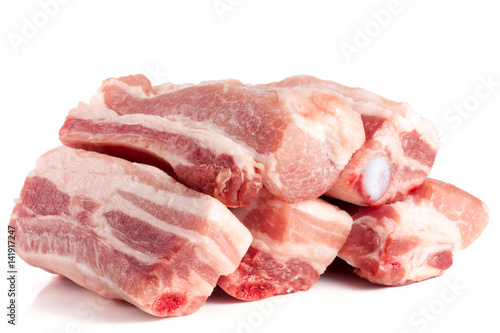 pieces of pork isolated on white background