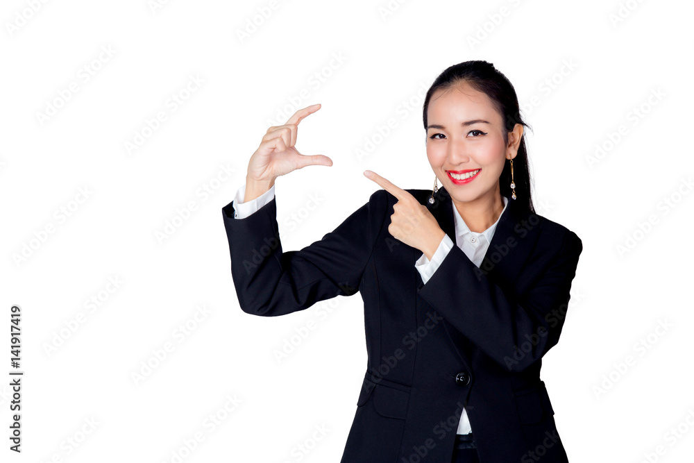 beautiful young asia businesswoman with gesture pointing something beautiful young asia businesswoman with gesture pointing something