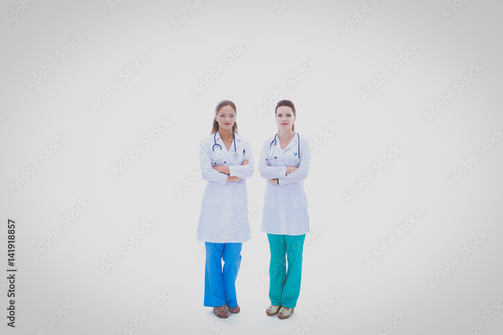Two young woman doctor , standing in hospital Two young woman doctor , standing in hospital