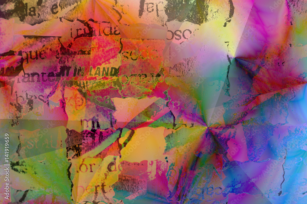 Naklejka premium Graffiti collage art background unique multicolor torn paper image of woven color