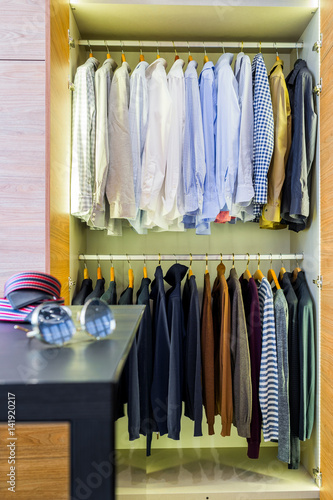 Wardrobe room with an open in the closet