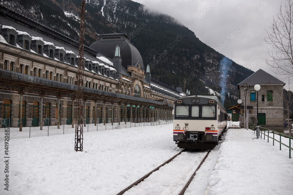 Canfranc old Station and Canfranero Train, Huesca, Aragon