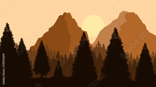 Mountain Landscape Illustration at Sunset © Nathan