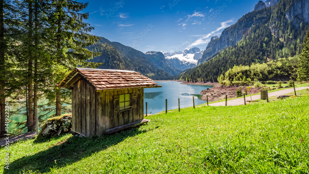 Breathtaking sunrise at Gosausee lake in Gosau, Alps, Austria, Europe Breathtaking sunrise at Gosausee lake in Gosau, Alps, Austria, Europe