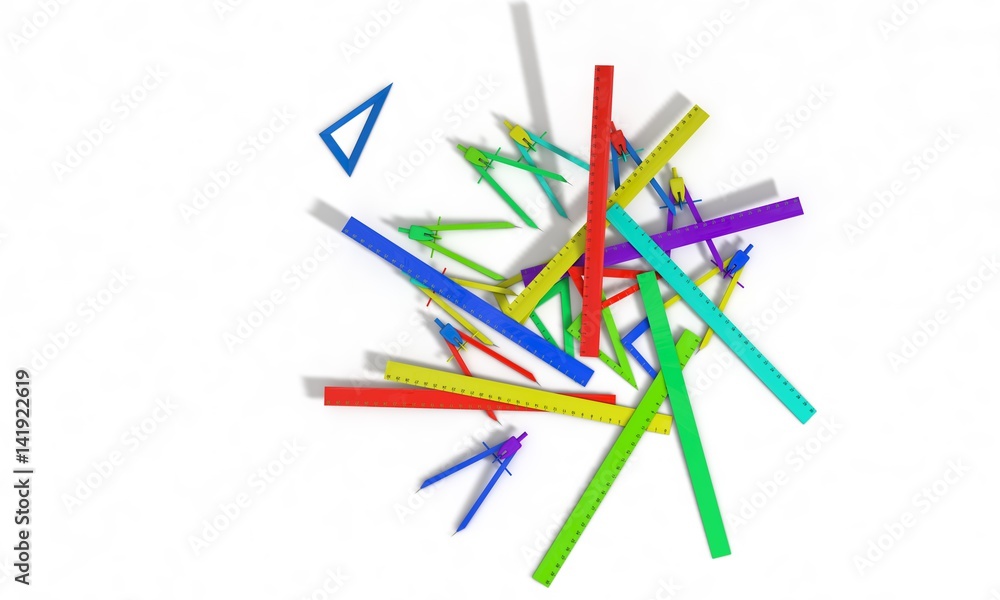 Background of Set square ,compasses and ruler models, 3d render