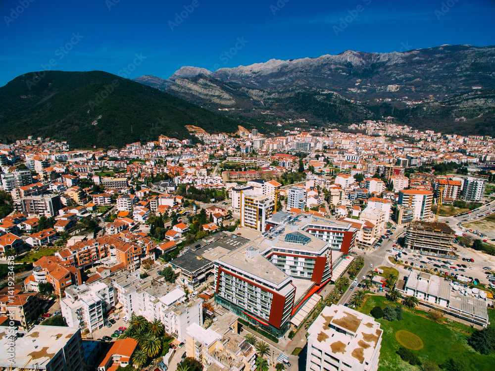 Budva, Montenegro New Town dron aerial photography