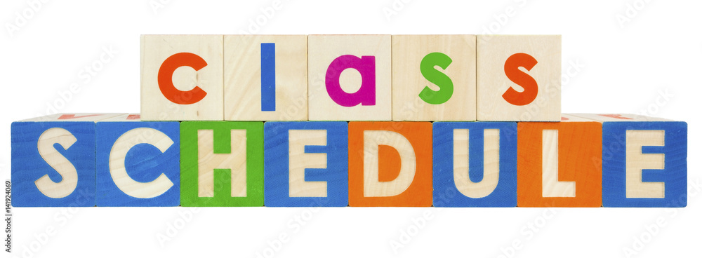 CLASS SCHEDULE concept written with colorful toy blocks. CLASS SCHEDULE concept written with colorful toy blocks.