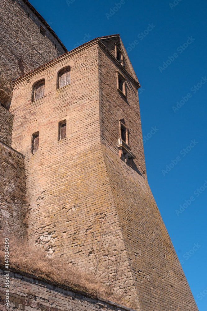 Narva, Estonia - Herman Castle on the banks of the river, opposite the Ivangorod fortress. Close-up.
