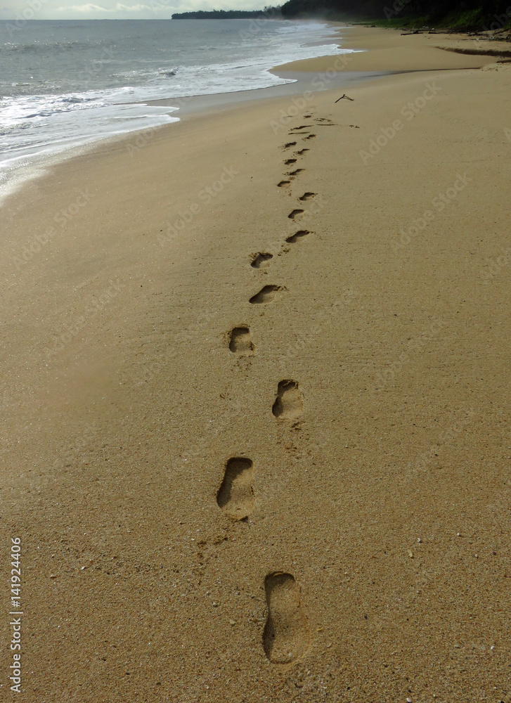 Footprints in the Sand Beautiful Beach at Dawn Desaru Beach Johor Malaysia Footprints in the Sand Beautiful Beach at Dawn Desaru Beach Johor Malaysia