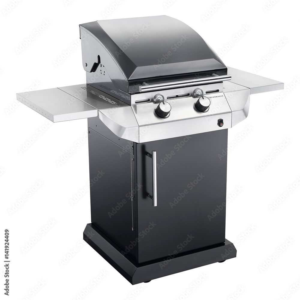 Barbecue Gas Grill Isolated on White Background. Black BBQ Grillware
