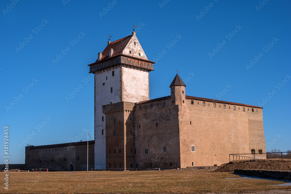 Narva, Estonia - Herman Castle on the banks of the river, opposite the Ivangorod fortress.