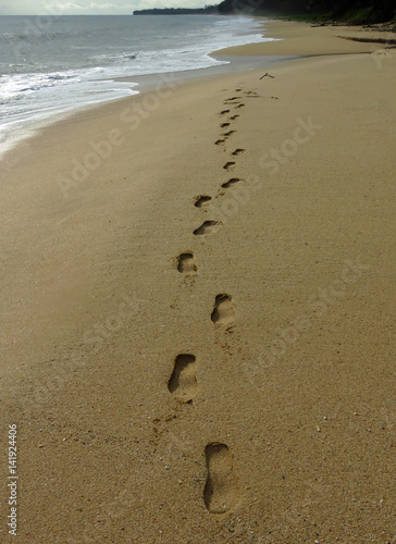 Footprints in the Sand Beautiful Beach at Dawn Desaru Beach Johor Malaysia