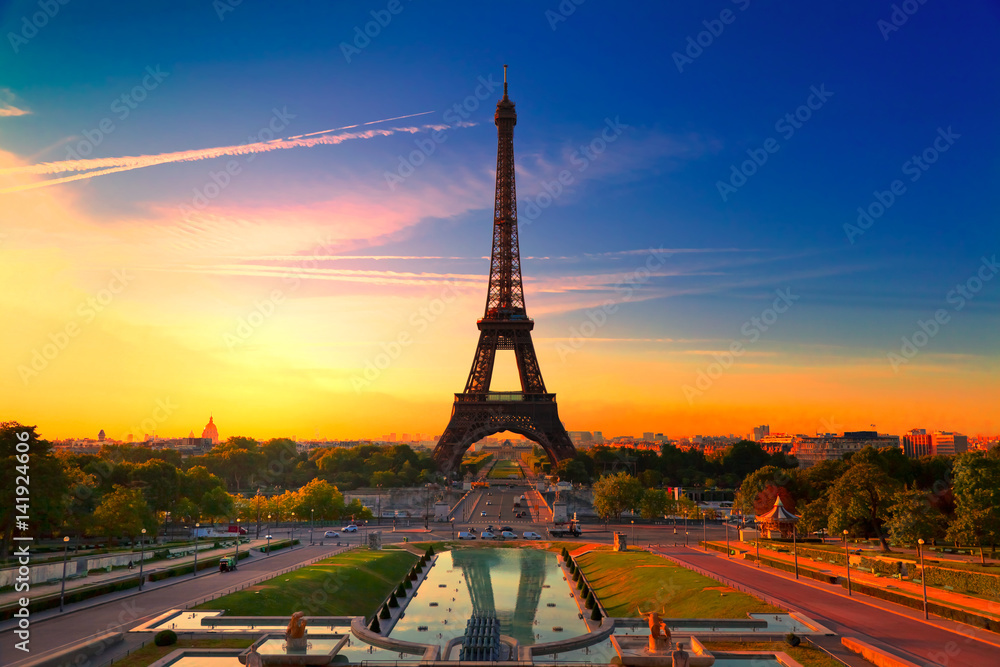 Eiffel Tower in Paris at Sunrise, France