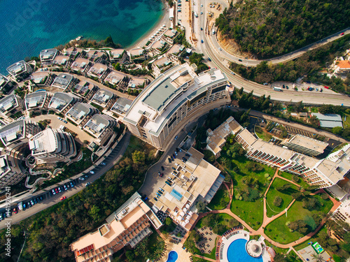 Luxury hotel complex Dukley in Budva  Montenegro. Shooting with the drone  aerial