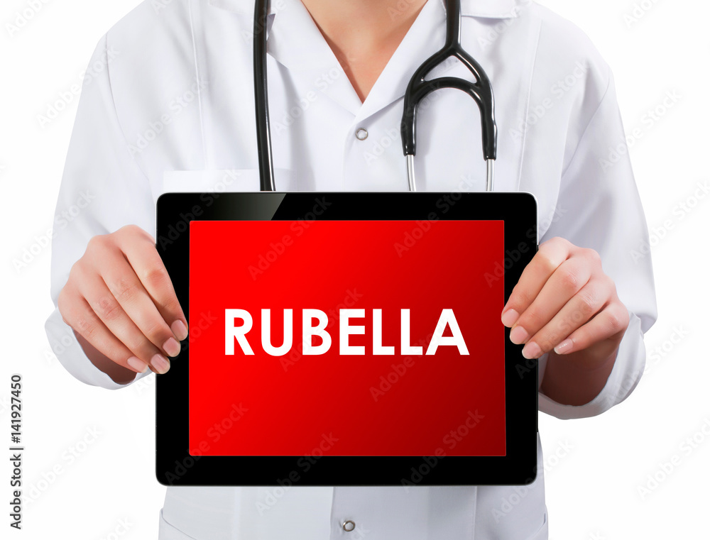 Doctor showing digital tablet screen.Rubella Doctor showing digital tablet screen.Rubella