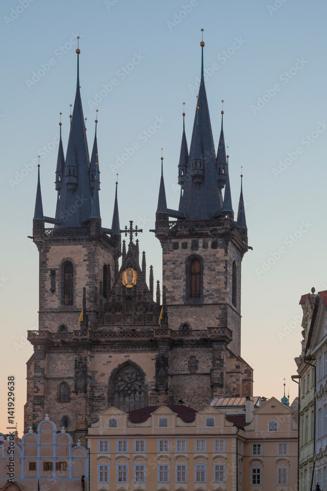 Prague, the Czech Republic - Towers of the Tyn Church at Sunrise