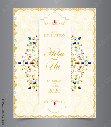 Wedding or invitation card  vintage style  with  crystals  abstarct pattern background  ,vector element eps10 illustration,indian,islam,wedding,invitation