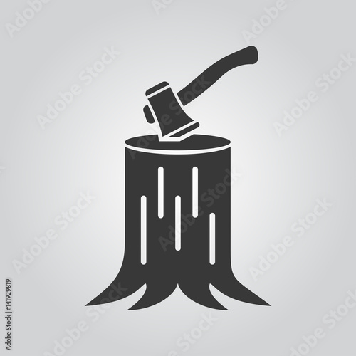 The ax stuck in a tree stump icon