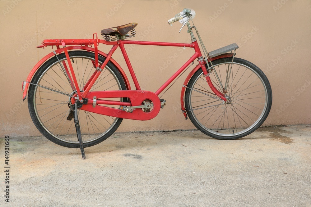 bicycle red classic vintage in former  with copy space for add text