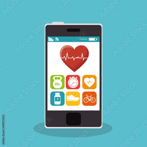 smartphone with fitness app vector illustration design